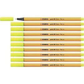 STABILO Point 88 Fineliner Pen,Neon Yellow,Pack of 10