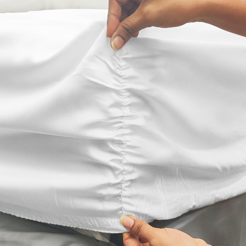 Purity Home 100% Cotton White Fitted Sheet Double Bed 35cm