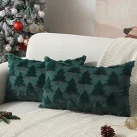 Allorry Christmas Pillow Covers 12x20 inch Set of 2 Christmas Decorations Christmas Tree Throw Pillow Cases Soft Plush Faux Fur Wool Pillow Covers Winter Holiday Decor for Sofa Living Room PT-002A12