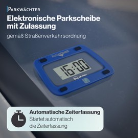 Parkwächter V0 Digital Parking Disc with 2 Disc Adapters Complies with Road Traffic Regulations Electronic Parking Meter for Car in Blue 111 x 72 x 25 mm