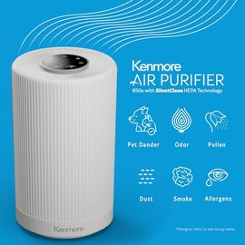 Kenmore PM1005 Purificador de aire con filtro HEPA verdadero H13, cubre hasta 850 pies cuadrados, sistema de filtración HEPA de 3 etapas SilentClean  