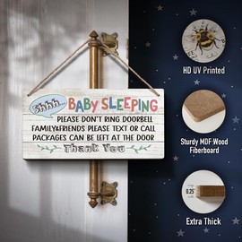 YZEXEZY Baby Sleeping Sign for Front Door 6"x12"Please Do Not Ring Doorbell Sign-Do Not Knock or Ring Doorbell Wooden Hanging Sign-Do Not Disturb Sign