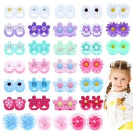 inSowni 60 Pieces/30 Pairs Sweet Sunflower Daisy Flower Hair Ties for Baby Girls, Stretchy Pigtail Ponytail Holders Hair Scrunchies Bands Accessories for Toddlers Girls Kids