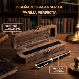 Galia Bolígrafo Elegante Regalo para el Día Del Padre, Plumas Ejecutivas para Hombre, con Estuche Premium de Madera, 2 Recargas de Tinta Negra