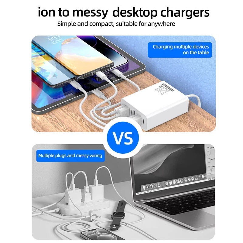 Universal 120W 6-in-1 Desktop Charger 112W Multi-Port Charging Station USB-C