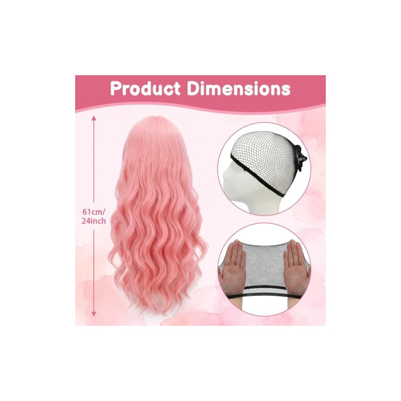24 In Long Light Pink Wavy Wig for Women