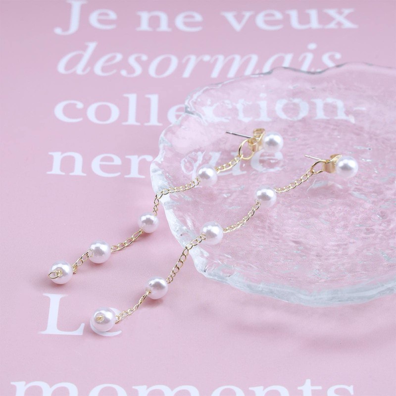 Cimenexe Bohemian Gold Pearl Earrings Dangle Retro Wedding Pearl Threader