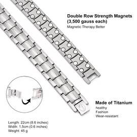 JEROOT Magnetic Bracelets for Men, Pure Titanium Double Row Strong Magnets(3500Gauss Per Magnet) Bracelet, Men's Bracelet with Adjustment Tool & Jewelry Gift Box