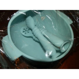 Micy & Birdie Silicone Suction Base Bowl w/Utensils Blue New Micy & Birdie Set Baby/Toddler