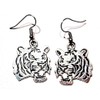Dark Silver Colored Roaring Tiger Flat Pendant Earrings on Hypoallergenic