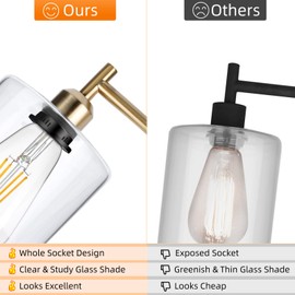 Industrial Floor Lamp with Hanging Glass Shade Brass Gold Farmhouse Indoor Pole Light with Edison E26 Base Vintage Rustic Standing Tall Lighting for Living Room Bedroom Office( ST64 Bulb Included)