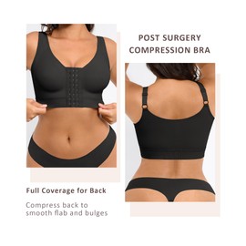 FeelinGirl Post Surgery Compression Bra Front Closure Bra Wirefree Mastectomy Bra with Adjustable Straps, Black, X-Small