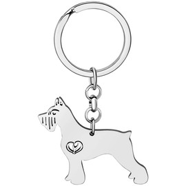 NEWEI Stainless Steel Dog Keyring - Cute Pet Dog Keychain for Women & Girls - Purse & Car Keys Charms (Schnauzer Silver)