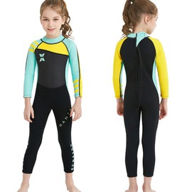 Traje de Neopreno para Niños DIVE & SAIL, Amarillo, Manga Larga, 2.5 mm, Protección UV, Natación y Buceo, Talla M