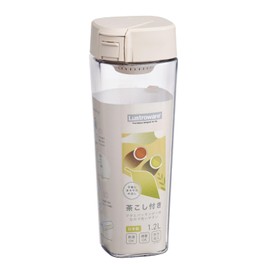 Iwasaki Industries K-1273SC Cold Water Bottle, Seamless Pitcher, 3.2 gal (1.2 L), Sand Beige, Can Be Placed Vertically and Horizontally, With Tea Strainer, One-Touch Open, Enters Door Pockets, Hot
