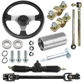 PRO BAT 300mm/11.8'' Steering Wheel Steel Kit with 22mm 7/8'' Universal Handlebar Mounting Clamps 320mm/12.6'' Gear Rack Pinion Adjustable Shaft Set for 110cc Go Kart Golf Buggy UTV