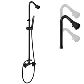 Cinwiny Matte Black Wall Mount Outdoor Shower Kit with Hand Held Spray Two Cross Handles with Adjustable Slide Bar Two Function Exposed Shower Faucet System