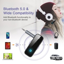 JXTZ 2 Pack Aux Bluetooth Adapter for Car, 2 in 1 Bluetooth Transmitter Receiver for Headphones Car Home Audio Speaker, Portable 3.5mm Wireless Audio Receiver, Hands-Free Call