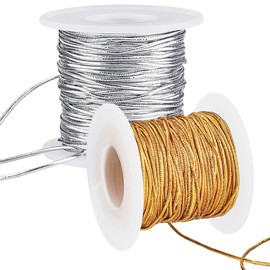 CABODYALS 20M 1mm Gold And Silver Metallic Elastic Twine Round Cord Thread Rope Christmas Ornament String for Sewing Making Bracelet Beading Hang Tags Decor Gift Box Wrapping Diy Craft Supply