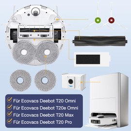 Yoneenair 20 St1ck Zubeh?r f1r Ecovacs Deebot T20 Omni / T20e Omni / T20 Max/ T20 Pro Saugroboter,1 Hauptb1rsten, 4 Wischt1cher, 4 Hepa Filter, 4 Staubbeutel, 6 Seitenb1rsten, Zubeh?rset f1r Ecovacs T20 Omni