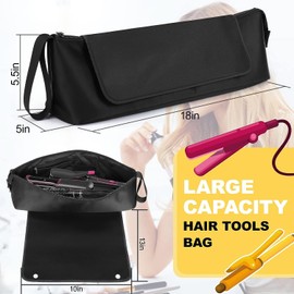 Hair Tools - Bolsa de viaje, funda de viaje de hierro plano 2 en 1 con almohadillas resistentes al calor, bolsos de viaje para peluquería resistente al calor para rizadores (Negro)
