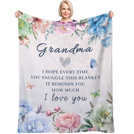 YOYICU Grandma Gifts for Birthday, Great Grandmather Gifts Ideas from Grandkids, Grandmather Blanket from Grandkids, I Love You Grandma Flower Throw Blanket 60” x 80”