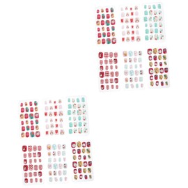 FOMIYES 2sets and Girls Press-on Nails Set Xmas Nail Art Tips for Girls Easy Apply False Xmas Patterns 144pcs*2