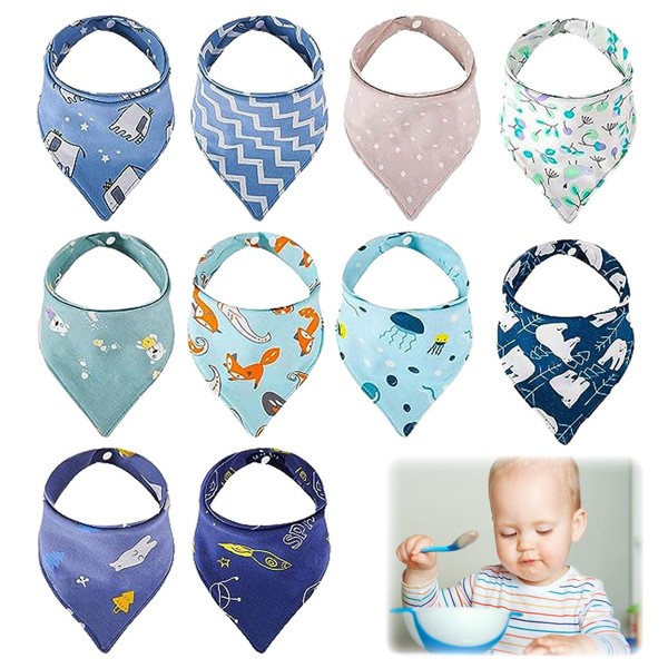 Tyrzol 10 Pack Baby Bandana,Dribble Bibs 100% Cotton Unisex Baby Bibs With Adjustable Snaps for 0-36 Months Newborn and Toddlers for Soft and Absorbent Drool Bibs for Boys Girls Unisex