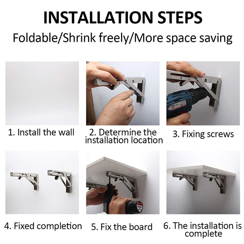 Folding Shelf Brackets - Heavy Duty Stainless Steel Collapsible Shelf