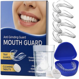 QUPOLPOL Bite Bruxism Night Self Shaping - 4 Pieces Teeth Grinding Dental Protection, Anti Snore, Customizable Premium EVA Mouth Guard with Case and 12 Cleansing Tablets
