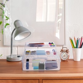 Relaxdays Storage Box 9 Compartments Sorting Box Craft Material Sewing Kit H x W x D: 14.5 x 33 x 19 cm Transparent/Grey