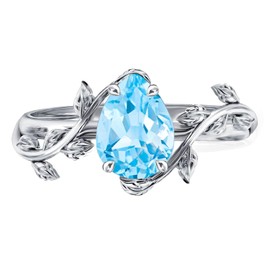 Wasee March Birthstone Ring 925 Sterling Silver Aquamarine Ring Pear Shaped Leaf Promise Ring for Her Birthday Anniversary Mother's Day Jewelry Gifts for Women,Ring Size 8.5