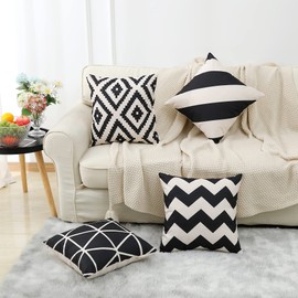 ARNTY Cushion Cover 45 x 45 cm, Cushion Cover Boho Cushion Covers Set of 4 Decorative Cushion Cover for Sofa, Office, Car, Bedroom, Home Decor (Geometry Linen)