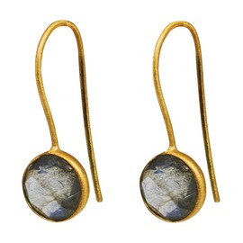 Vurmashop Semi Precious Stone Labradorite 18K Gold Plated Natural Gemstone Earrings for Women Small Round Earrings, Gold-plated brass 18 K, Labradorite