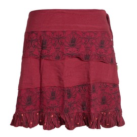 Vishes - Alternative Clothing - Women's Patchwork Ruffle Skirt - Wide Stretchy Waistband and Pockets, darkred