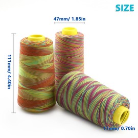 Rainbow Variegated Polyester Sewing Machine Thread All-Purpose Thread 3 Cones of 3000 Yards Each Spool Thread for Sewing Quilting Overlock Embroidery Hand Embroidery