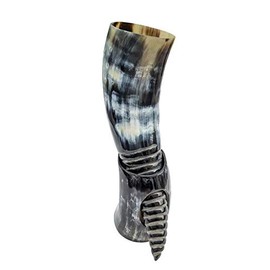 Hornerey T-05Spi Genuine Drinking Horn 0.5 L with Horn Stand and Spiral Milling 500 ml Buffalo Horn Black