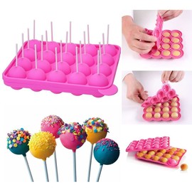 CCINEE 20 Cavity Silicone Cake Pop Mold with 30 pcs of Clear Cellophane Treat Bags 20 pcs Lollipop Sticks and 30 pcs Twist Ties in 6 Colors for Cake Pop Making and Packing