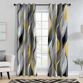 weesire Yellow and Grey Curtains Modern Striped Decorative 50% Light Blocking Darkening Grommet Yellow Curtain for Living Room Villa, Bedroom Gray and White 2 Panels Set, 52x96 Inches