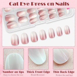 AddFavor Oval Press on Nails, 120pc Cat Eye Press On Nails Medium Fake Nails with Adhesive Tabs, 12 Sizes Artificial Acrylic Stick on Nails for Women