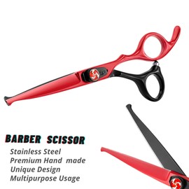 wishbeauty Hairdressing Scissors Kids Safety Round Tips and Curved Hair Scissors Children Haircut Scissors Hair Trimming Professional Salon Barber Scissors for Baby (Red and Black 6.5" Scissors)