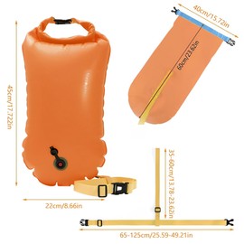 IKOPFLN 15L Swim Buoy with Waterproof Storage Bag, 2-in-1 Floating Swim Buoy with Adjustable Strap, Ideal for Open Water Swimming, Triathlon, Beach, Surfing, Kayaking, Snorkeling