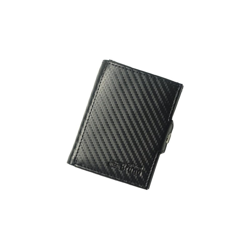 Slim Wallet Deluxe, Carbon leather black with comfort coin compartment,