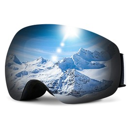 NENKI Ski Goggles for Men and Women, Anti-Fog Ski Goggles, UV 400 Frameless Ski Goggles, Suitable for Ski Helmet, OTG Skiboard Goggles, Silver
