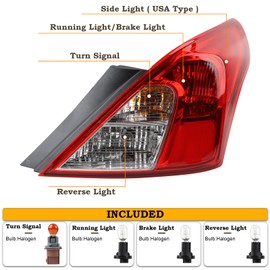 KAMDKI RH USA Type W/Side Light Tail Light Assembly Fit for 2012-2019 Nissan Versa Sedan Rear Lamp Right Passenger Side Rear Lights W/Bulbs 265503AN0A NI2801194