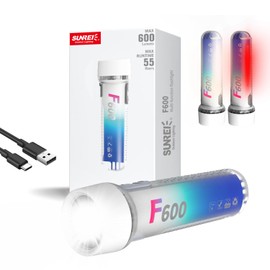 Sunrei Rechargeable RGB Flashlight, Super Bright LED Flash Light Battery Powered with 9 Modes & IPX7 Waterproof, Powerful Handheld Flashlight for Emergencies and Camping Gear, USB-C，Power Indicator