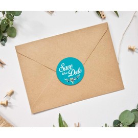 Darling Souvenir 1.6 Inches Round Turquoise Botanical Floral Save The Date Stickers Wedding Seal-45 Pcs