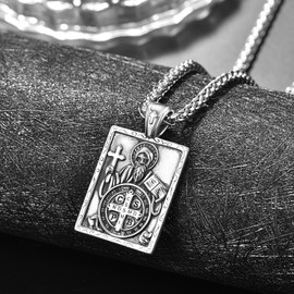 KATHLU 925 Sterling Silver Patron Saint Medals Amulet Necklace Protective Jewellery for Men Women, Silver, No Gemstone