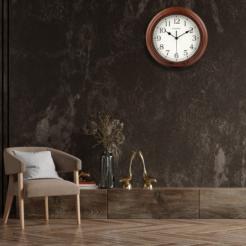Wall Clock 12 Inch/30CM Retro Silent Non-Ticking Simulated Wooden Wall