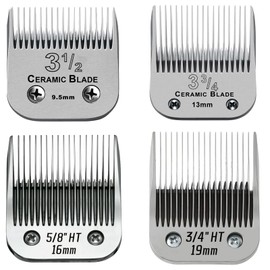 YAZIYIR Detachable Pet Dog Grooming Ceramic Blade, Compatible with Ainds, Oster A5, Wahl KM-10 and Other Series Clippers, Size: 9.5~19mm Cut Length, Chrome. Sliver 4Pack.